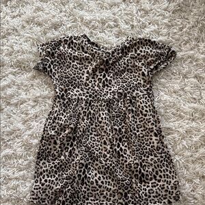 Girls Leopard Print Short Sleeve Dress - Tan/Black
